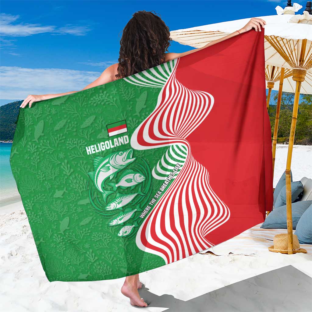 Germany Heligoland Sarong with Fish Illustration and Red Green Wave - Wonder Print Shop