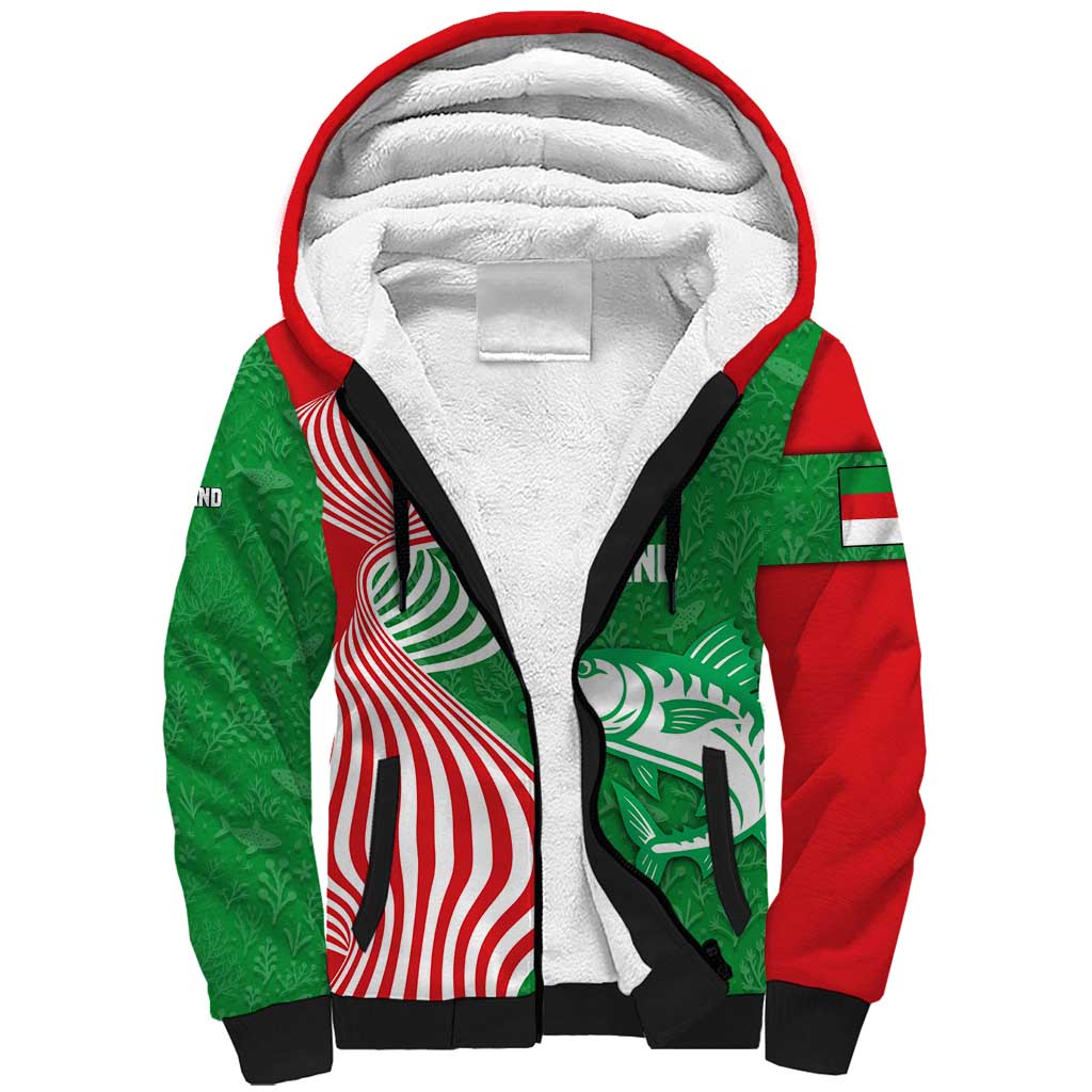 Germany Heligoland Sherpa Hoodie with Fish Illustration and Red Green Wave - Wonder Print Shop