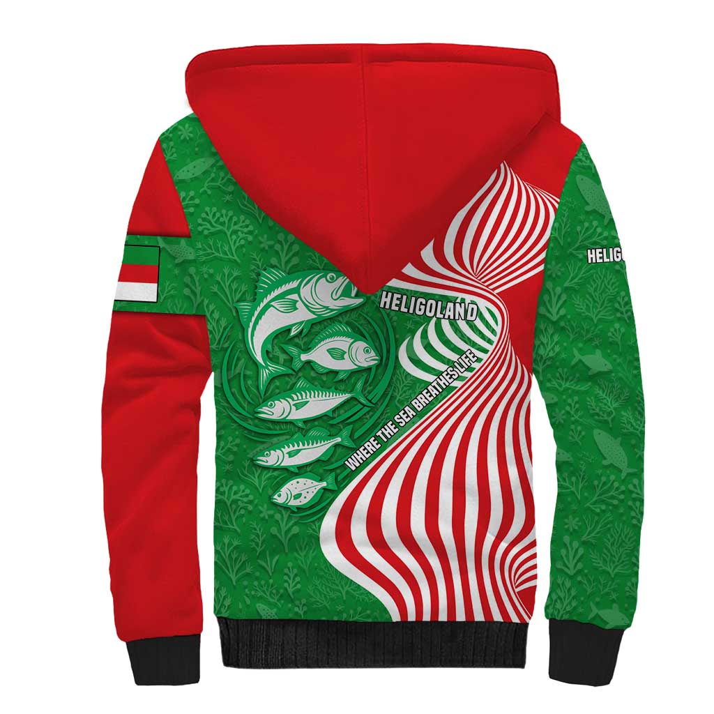 Germany Heligoland Sherpa Hoodie with Fish Illustration and Red Green Wave - Wonder Print Shop