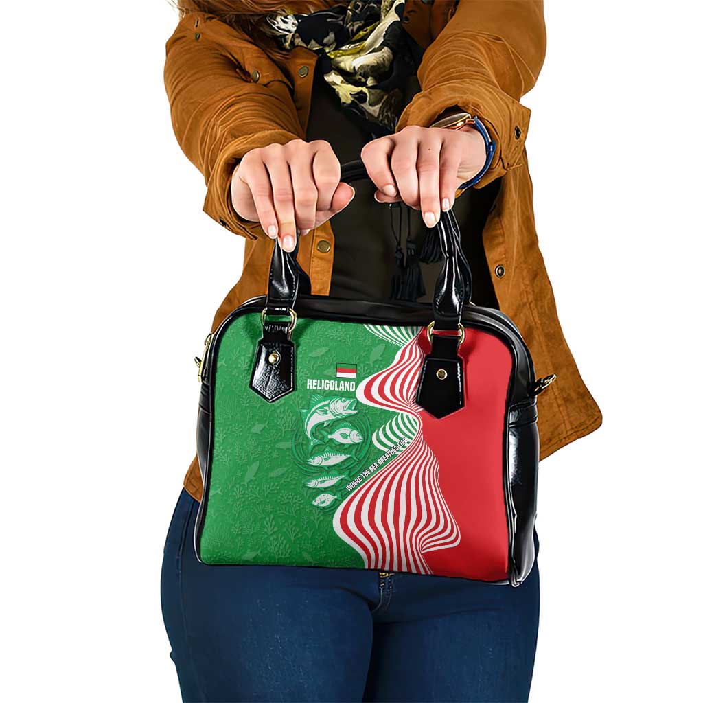 Germany Heligoland Shoulder Handbag with Fish Illustration and Red Green Wave - Wonder Print Shop
