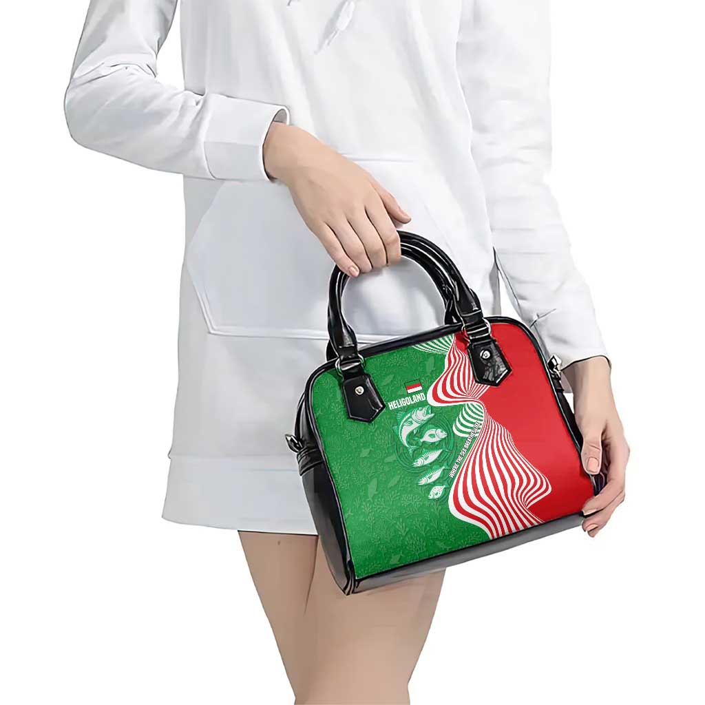 Germany Heligoland Shoulder Handbag with Fish Illustration and Red Green Wave - Wonder Print Shop