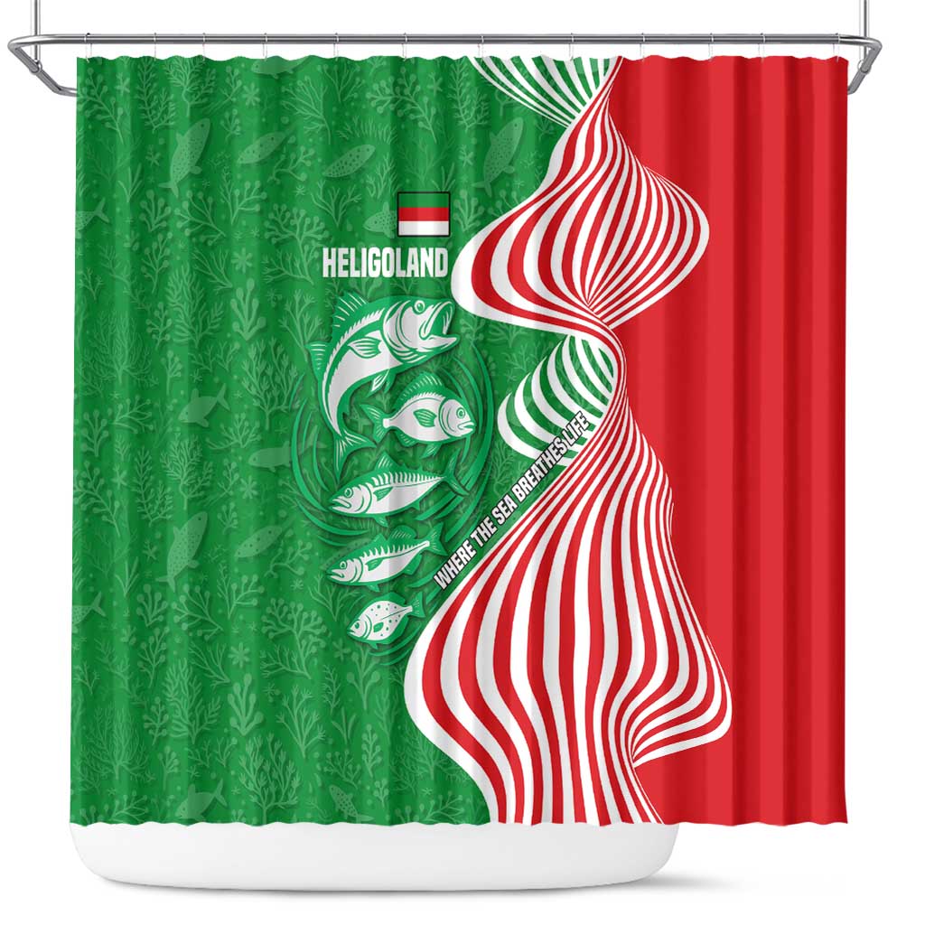 Germany Heligoland Shower Curtain with Fish Illustration and Red Green Wave - Wonder Print Shop