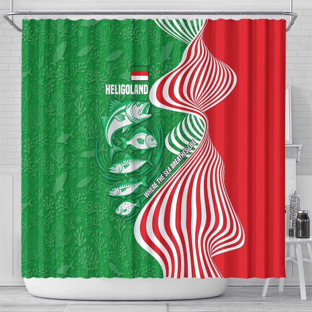 Germany Heligoland Shower Curtain with Fish Illustration and Red Green Wave - Wonder Print Shop