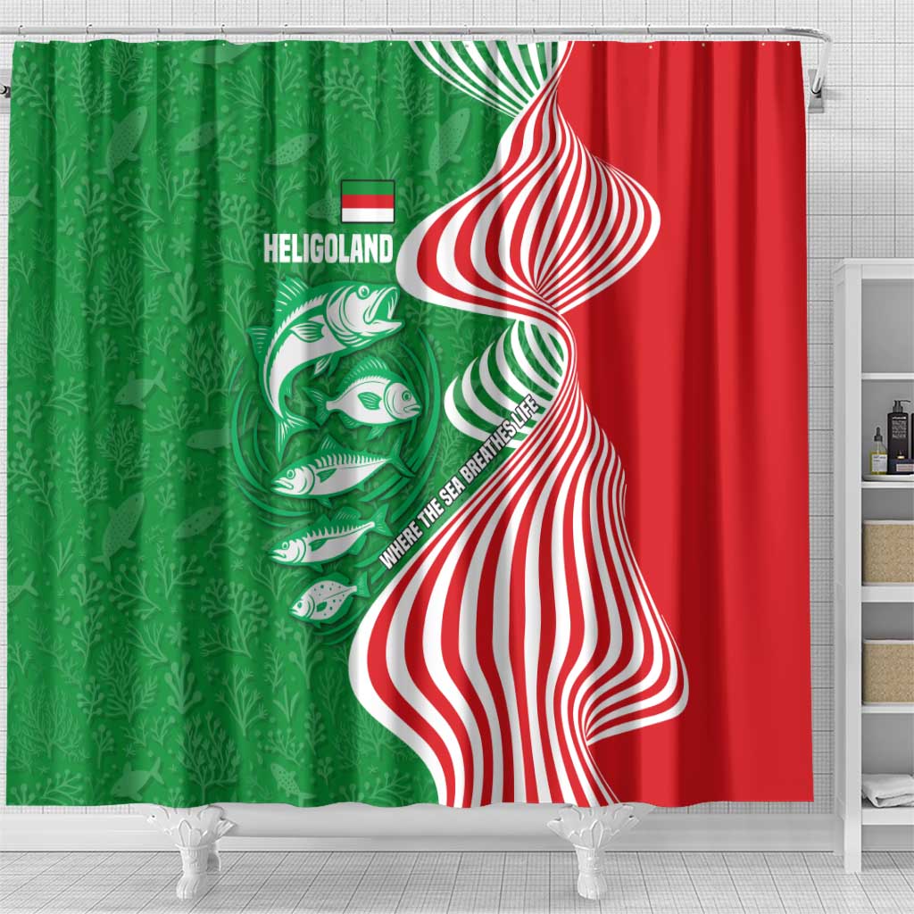 Germany Heligoland Shower Curtain with Fish Illustration and Red Green Wave - Wonder Print Shop