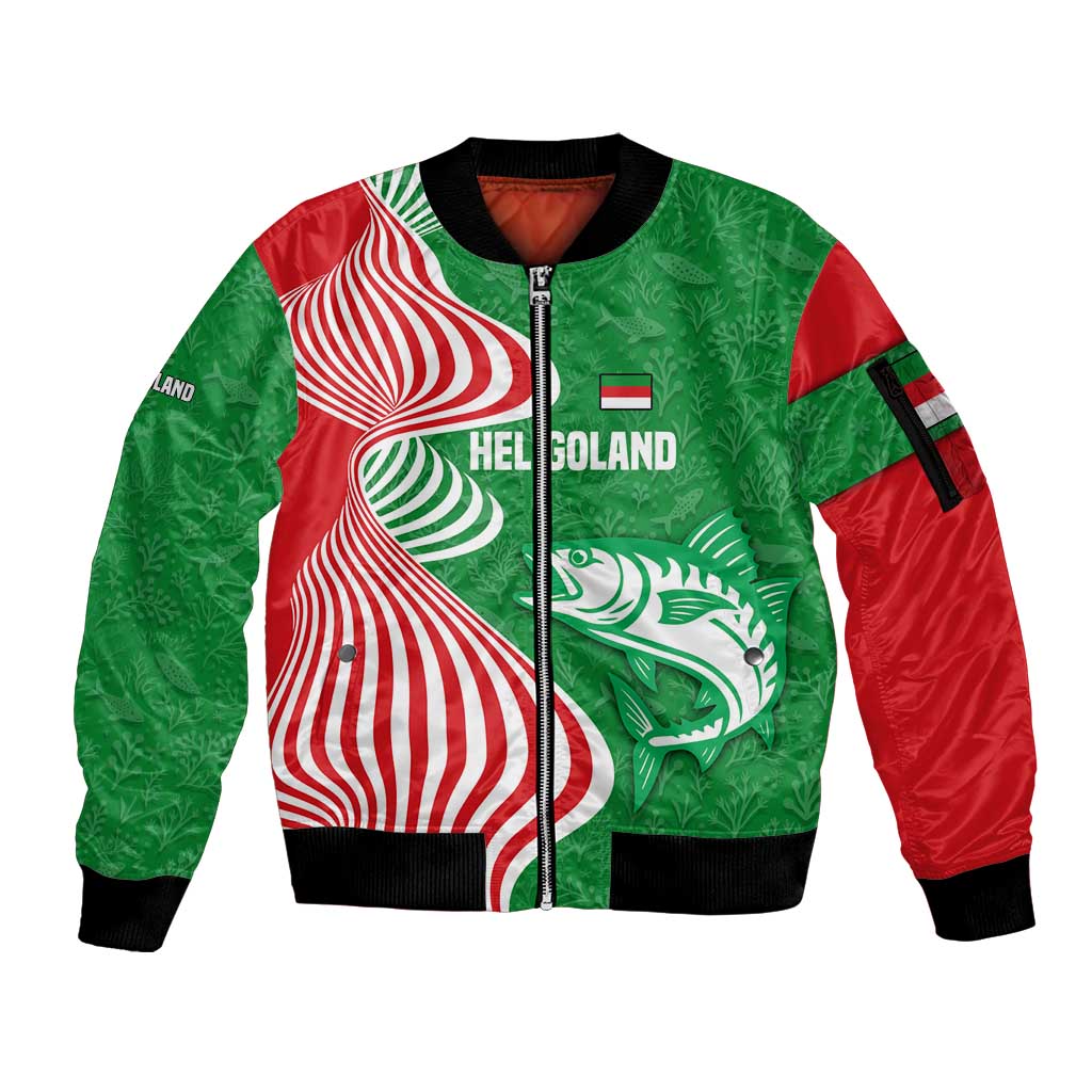 Germany Heligoland Sleeve Zip Bomber Jacket with Fish Illustration and Red Green Wave - Wonder Print Shop