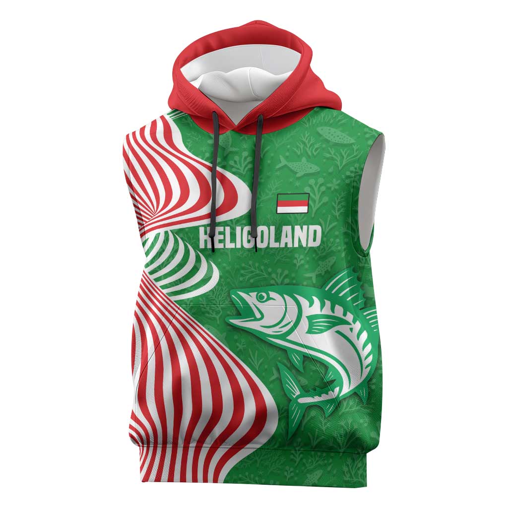 Germany Heligoland Sleeveless Hoodie with Fish Illustration and Red Green Wave - Wonder Print Shop