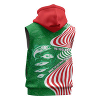 Germany Heligoland Sleeveless Hoodie with Fish Illustration and Red Green Wave - Wonder Print Shop