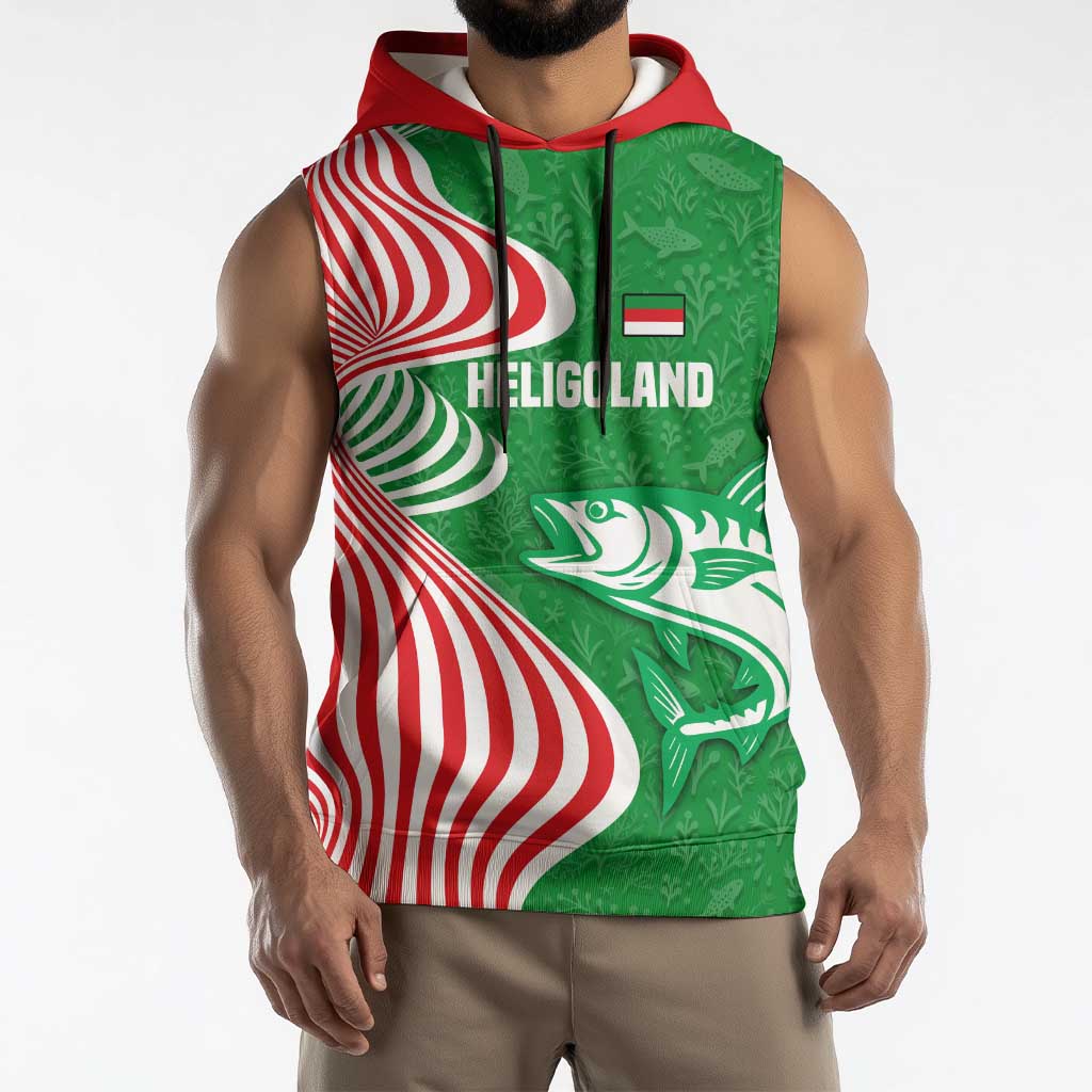 Germany Heligoland Sleeveless Hoodie with Fish Illustration and Red Green Wave - Wonder Print Shop