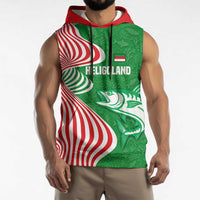Germany Heligoland Sleeveless Hoodie with Fish Illustration and Red Green Wave - Wonder Print Shop