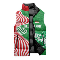 Germany Heligoland Sleeveless Puffer Jacket with Fish Illustration and Red Green Wave - Wonder Print Shop