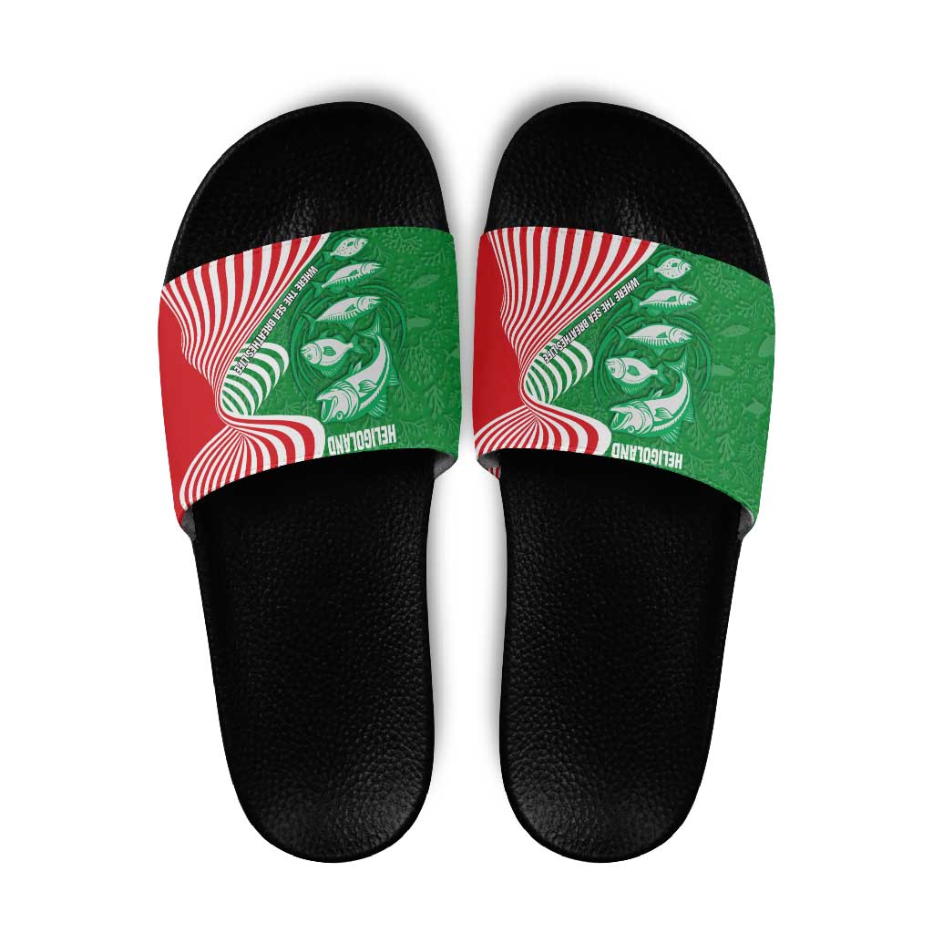 Germany Heligoland Slide Sandals with Fish Illustration and Red Green Wave - Wonder Print Shop
