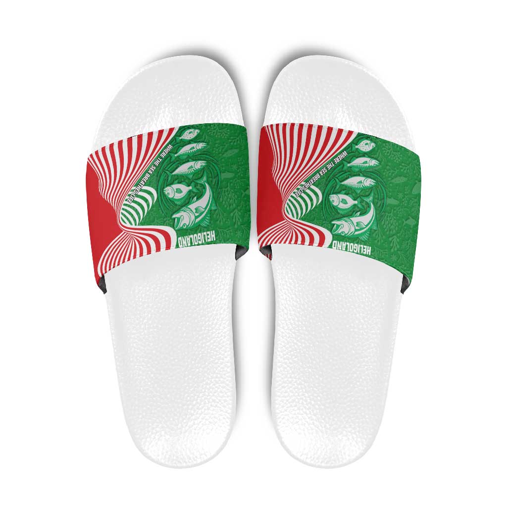 Germany Heligoland Slide Sandals with Fish Illustration and Red Green Wave - Wonder Print Shop
