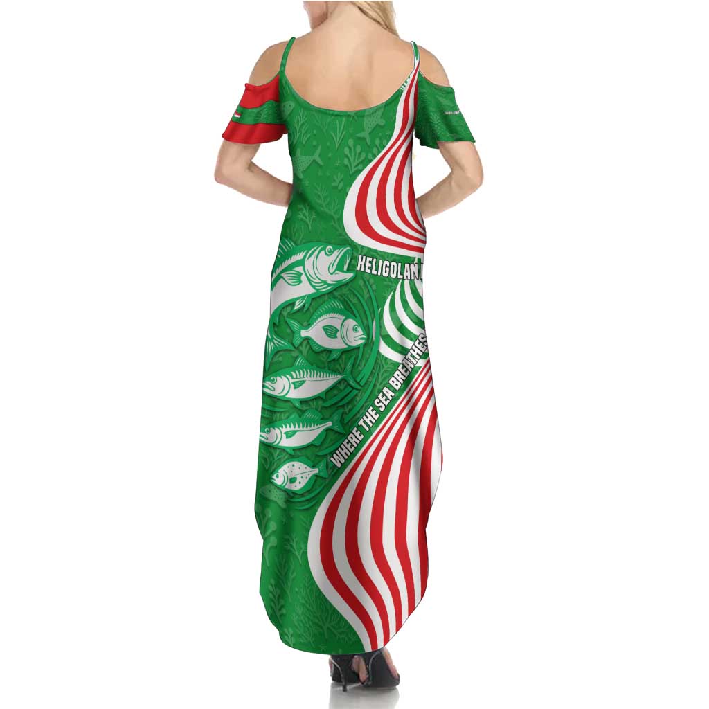 Germany Heligoland Summer Maxi Dress with Fish Illustration and Red Green Wave - Wonder Print Shop