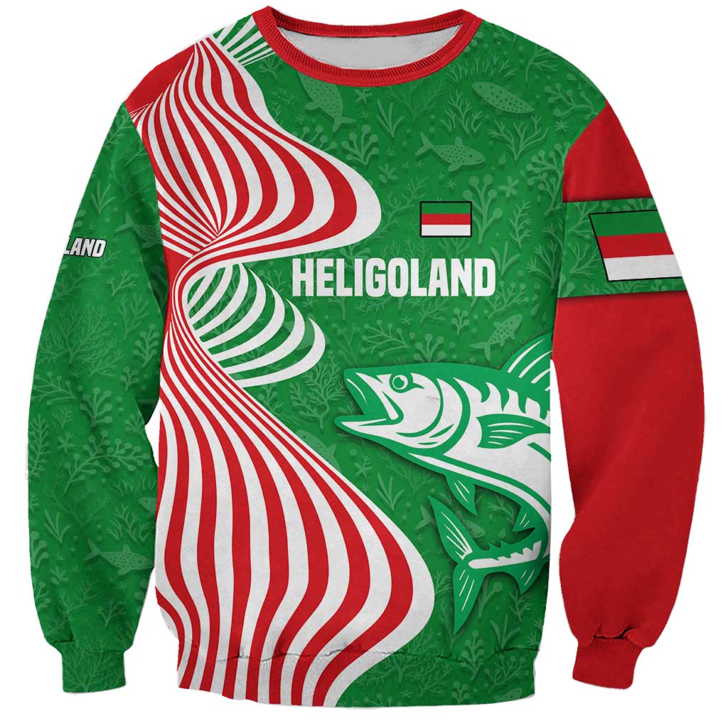 Germany Heligoland Sweatshirt with Fish Illustration and Red Green Wave - Wonder Print Shop