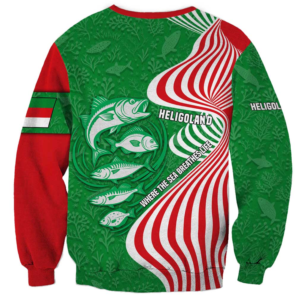 Germany Heligoland Sweatshirt with Fish Illustration and Red Green Wave - Wonder Print Shop