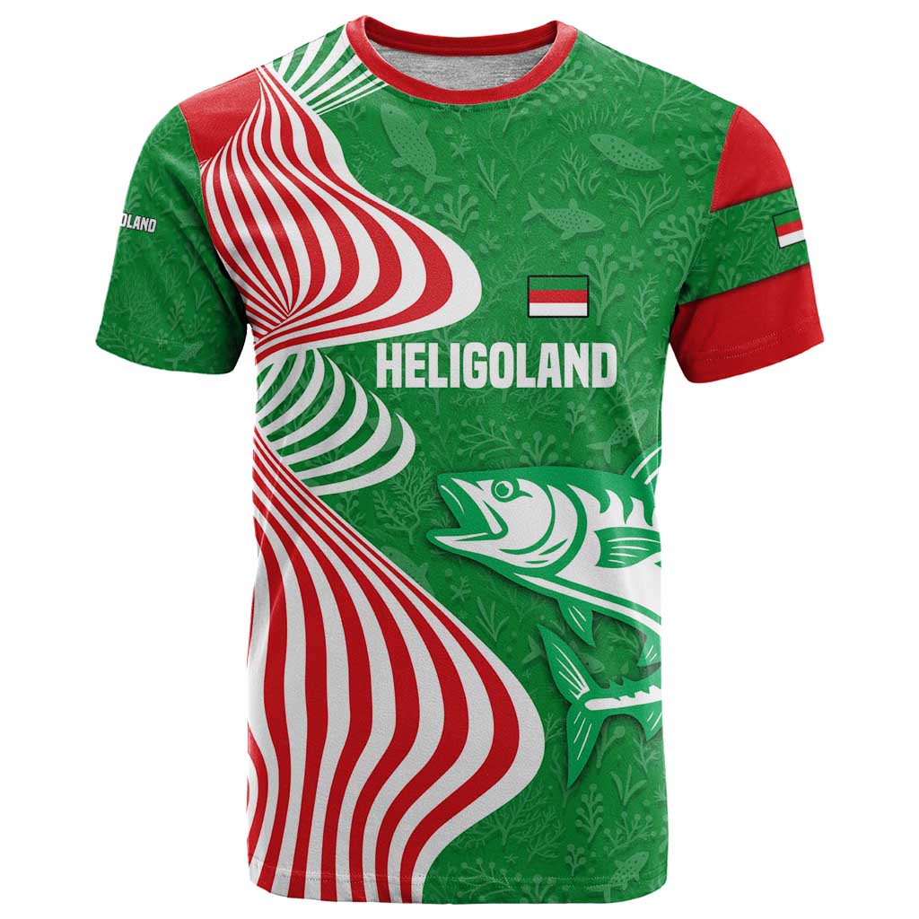 Germany Heligoland T Shirt with Fish Illustration and Red Green Wave - Wonder Print Shop