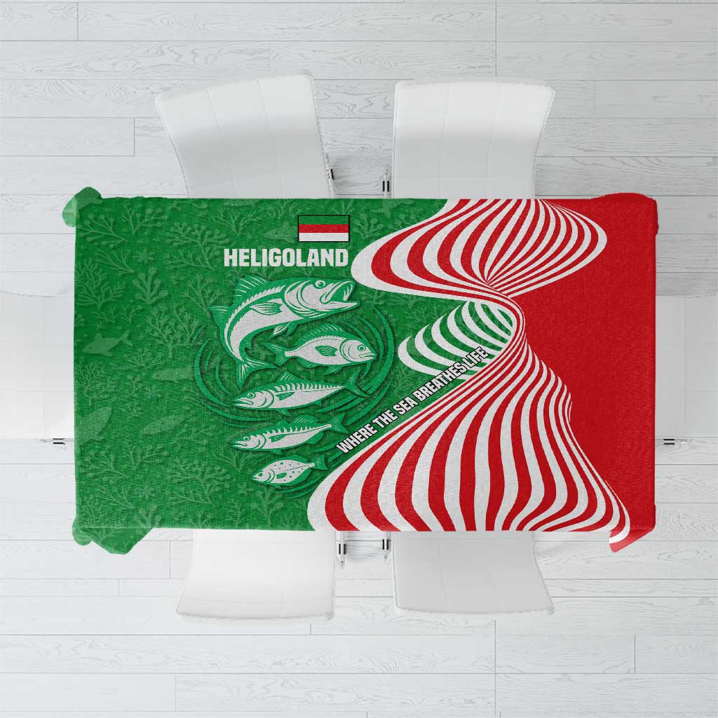 Germany Heligoland Tablecloth with Fish Illustration and Red Green Wave - Wonder Print Shop