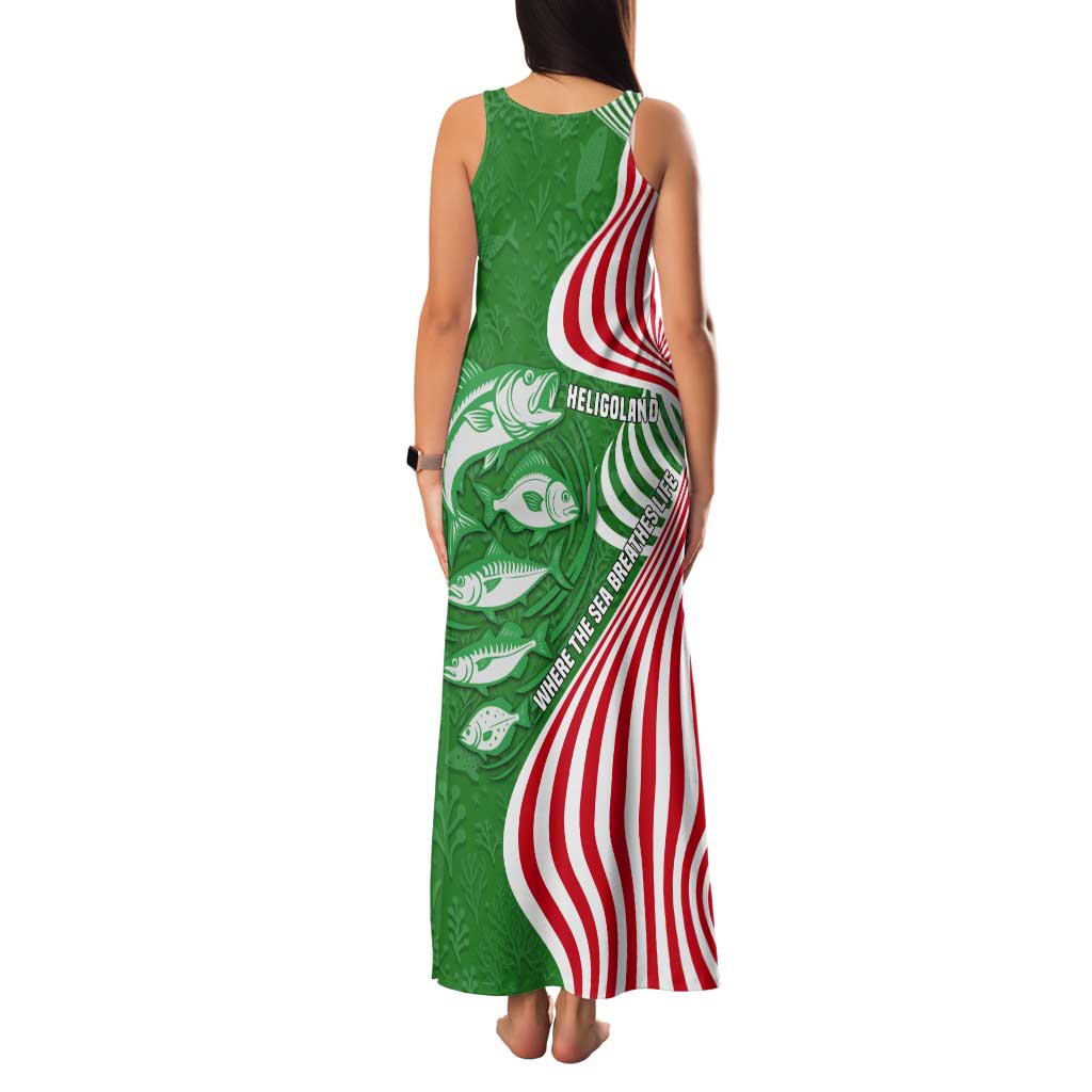 Germany Heligoland Tank Maxi Dress with Fish Illustration and Red Green Wave - Wonder Print Shop