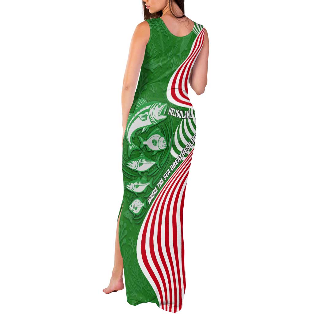 Germany Heligoland Tank Maxi Dress with Fish Illustration and Red Green Wave - Wonder Print Shop