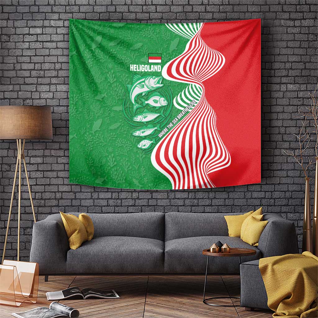 Germany Heligoland Tapestry with Fish Illustration and Red Green Wave - Wonder Print Shop