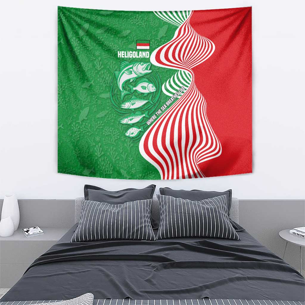 Germany Heligoland Tapestry with Fish Illustration and Red Green Wave - Wonder Print Shop