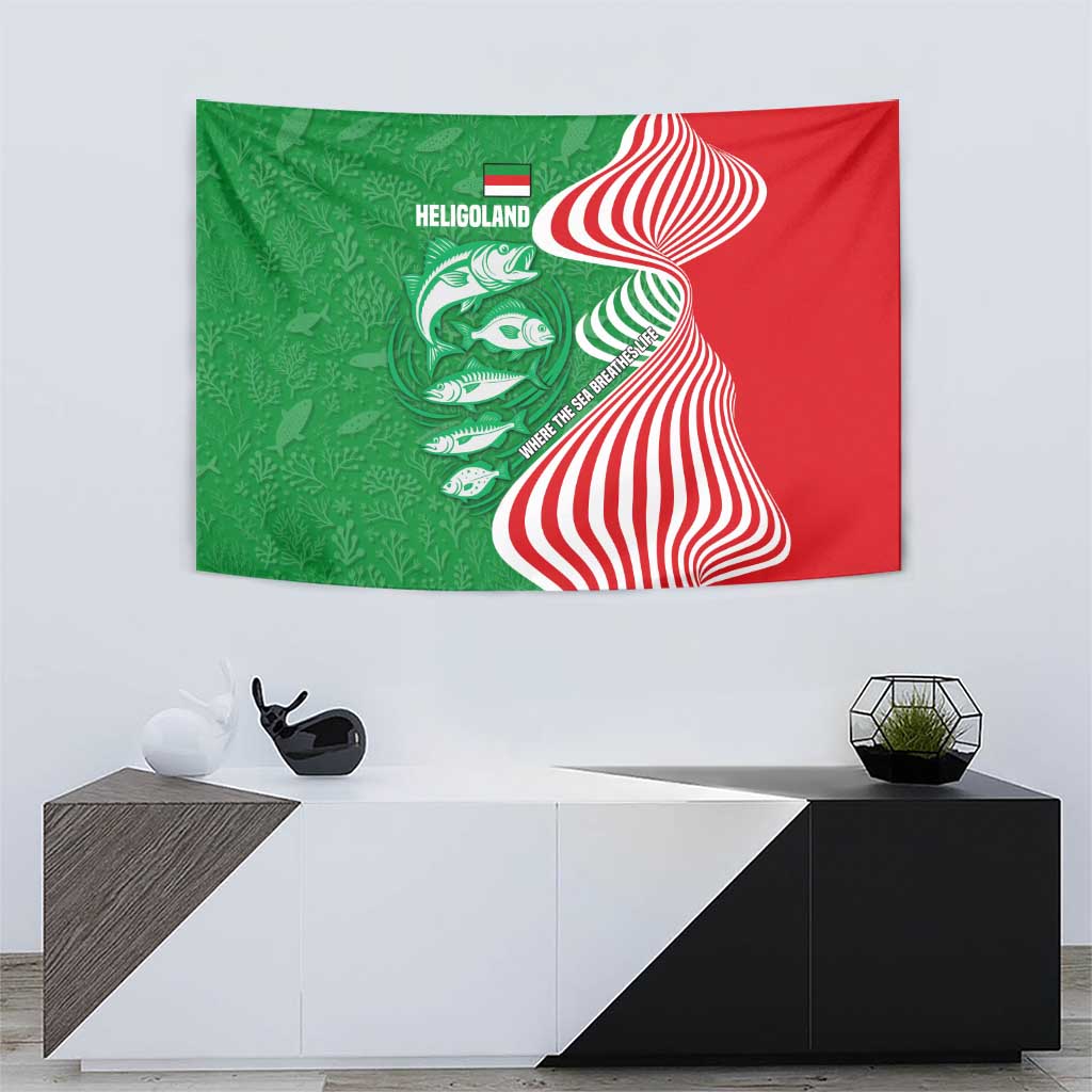 Germany Heligoland Tapestry with Fish Illustration and Red Green Wave - Wonder Print Shop