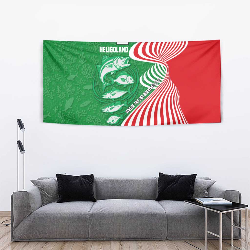 Germany Heligoland Tapestry with Fish Illustration and Red Green Wave - Wonder Print Shop