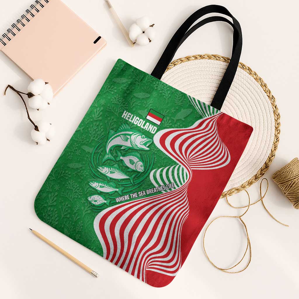 Germany Heligoland Tote Bag with Fish Illustration and Red Green Wave - Wonder Print Shop