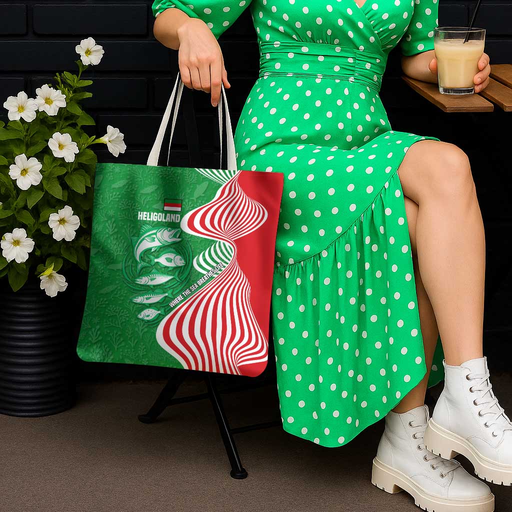 Germany Heligoland Tote Bag with Fish Illustration and Red Green Wave - Wonder Print Shop