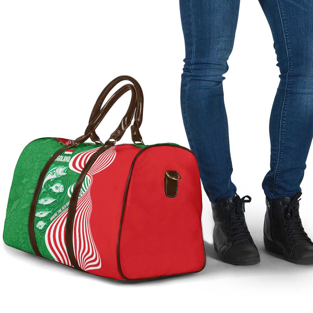 Germany Heligoland Travel Bag with Fish Illustration and Red Green Wave - Wonder Print Shop