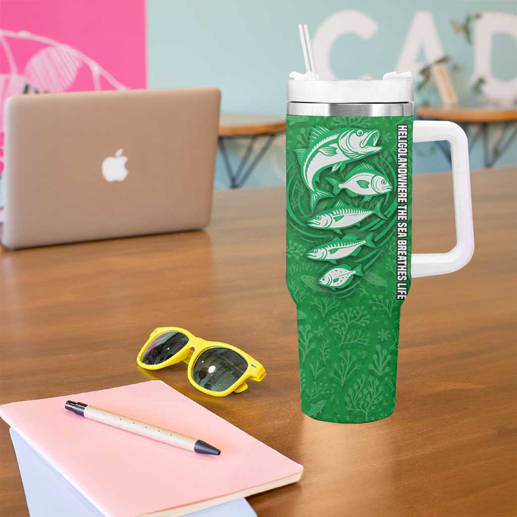 Germany Heligoland Tumbler With Handle with Fish Illustration and Red Green Wave - Wonder Print Shop