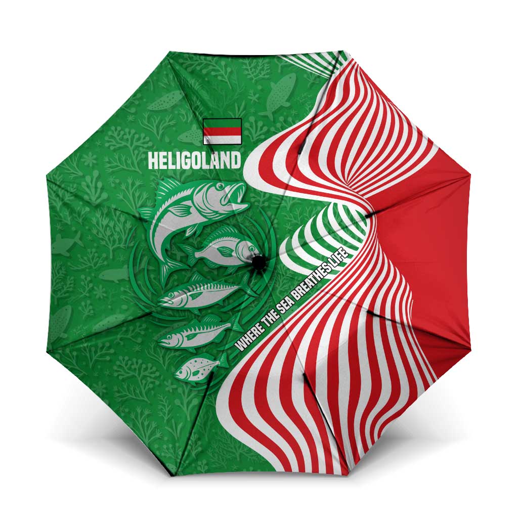 Germany Heligoland Umbrella with Fish Illustration and Red Green Wave - Wonder Print Shop