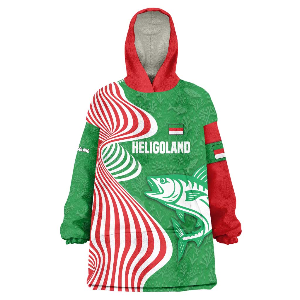 Germany Heligoland Wearable Blanket Hoodie with Fish Illustration and Red Green Wave - Wonder Print Shop