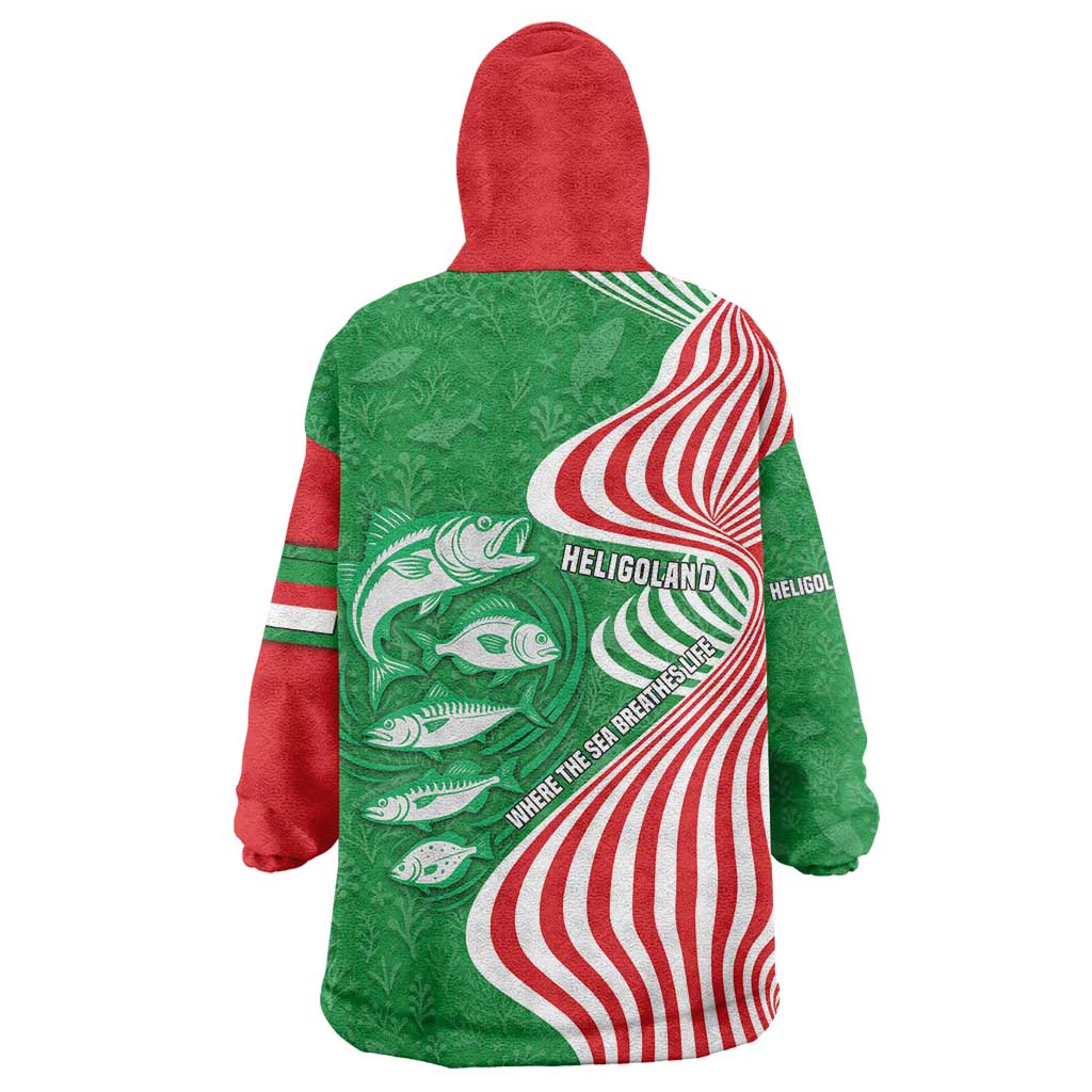 Germany Heligoland Wearable Blanket Hoodie with Fish Illustration and Red Green Wave - Wonder Print Shop