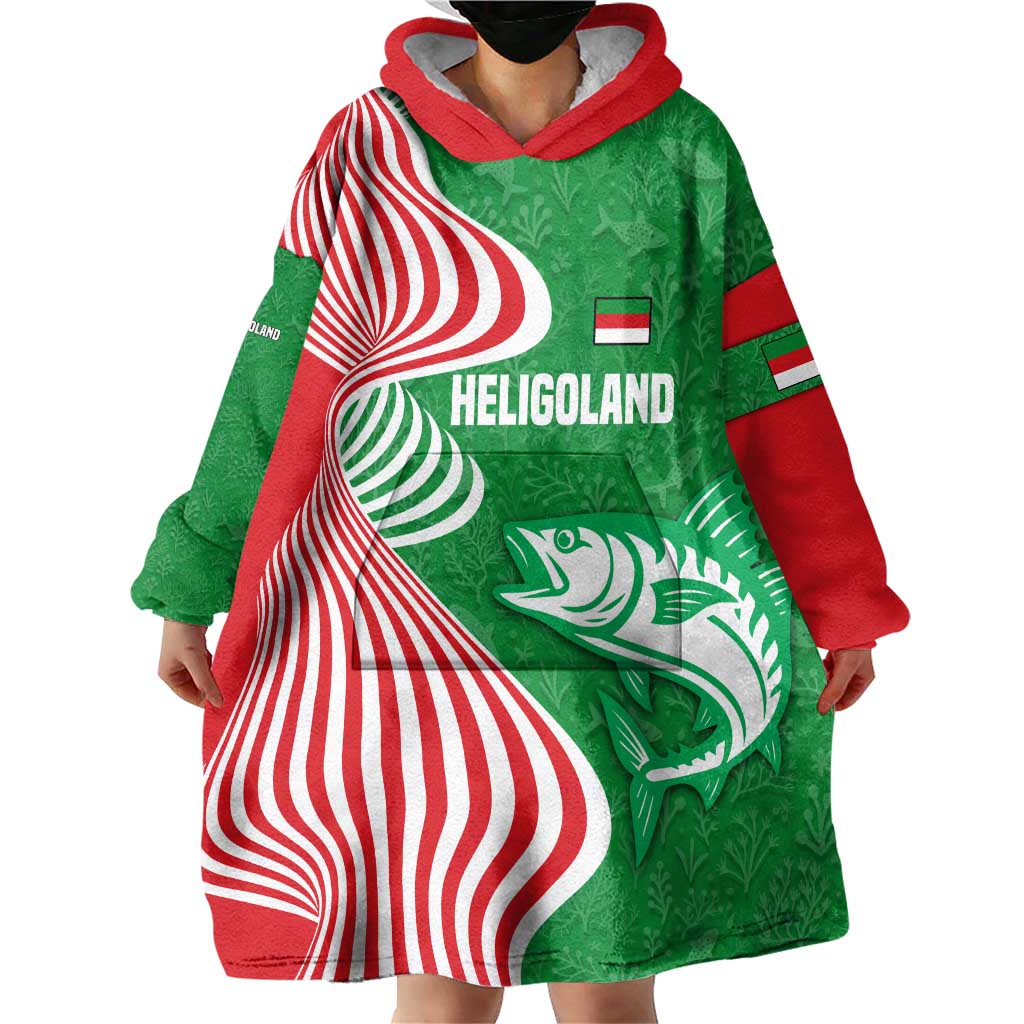 Germany Heligoland Wearable Blanket Hoodie with Fish Illustration and Red Green Wave - Wonder Print Shop