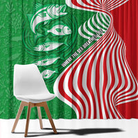 Germany Heligoland Window Curtain with Fish Illustration and Red Green Wave - Wonder Print Shop