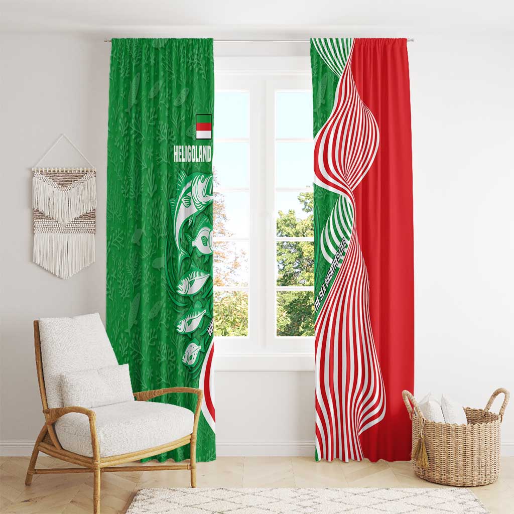Germany Heligoland Window Curtain with Fish Illustration and Red Green Wave - Wonder Print Shop