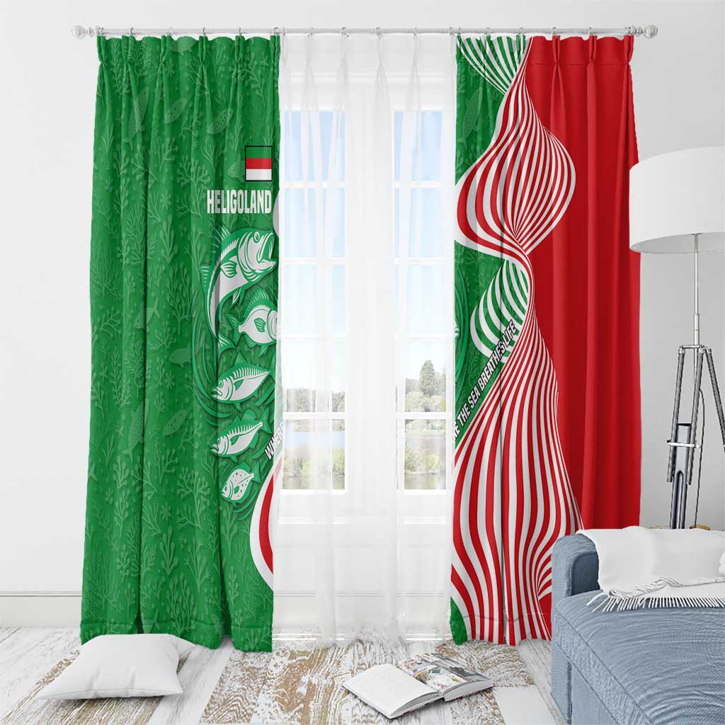 Germany Heligoland Window Curtain with Fish Illustration and Red Green Wave - Wonder Print Shop
