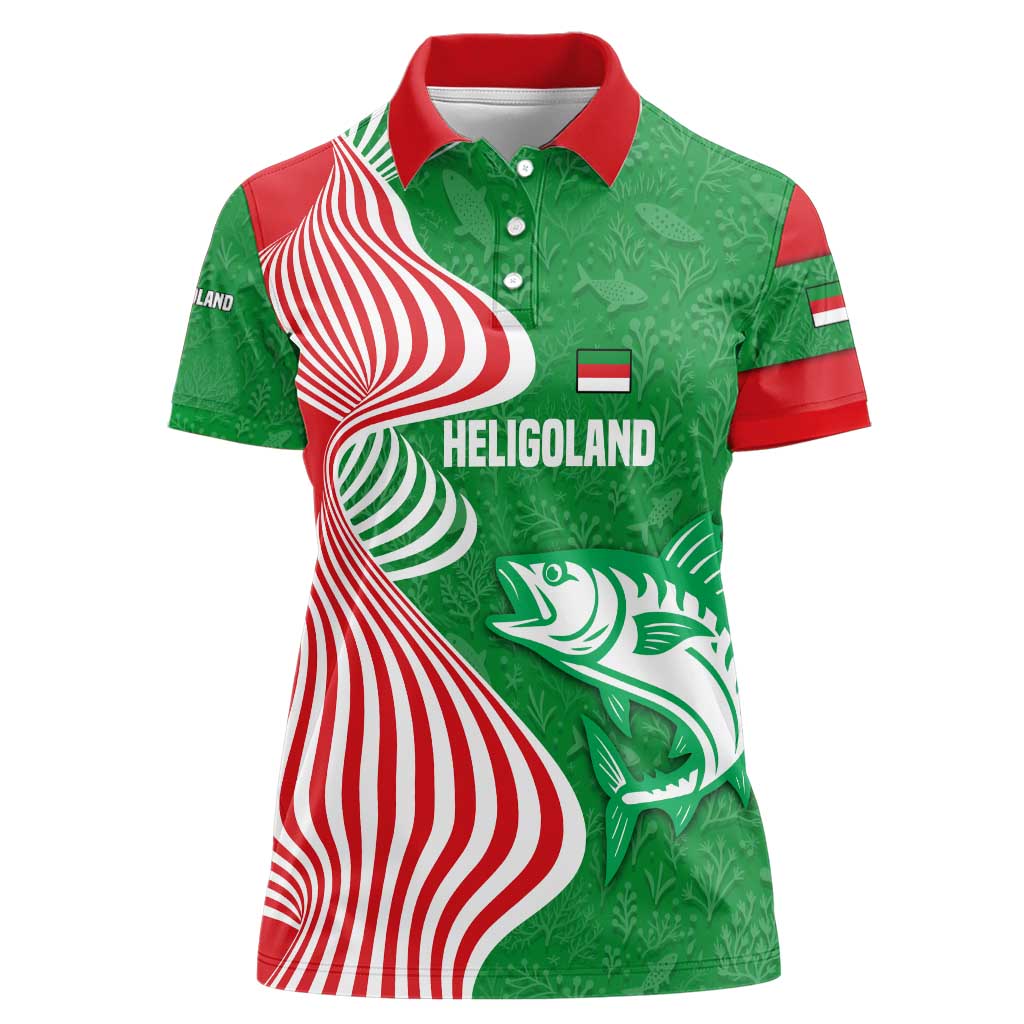 Germany Heligoland Women Polo Shirt with Fish Illustration and Red Green Wave - Wonder Print Shop