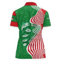 Germany Heligoland Women Polo Shirt with Fish Illustration and Red Green Wave - Wonder Print Shop
