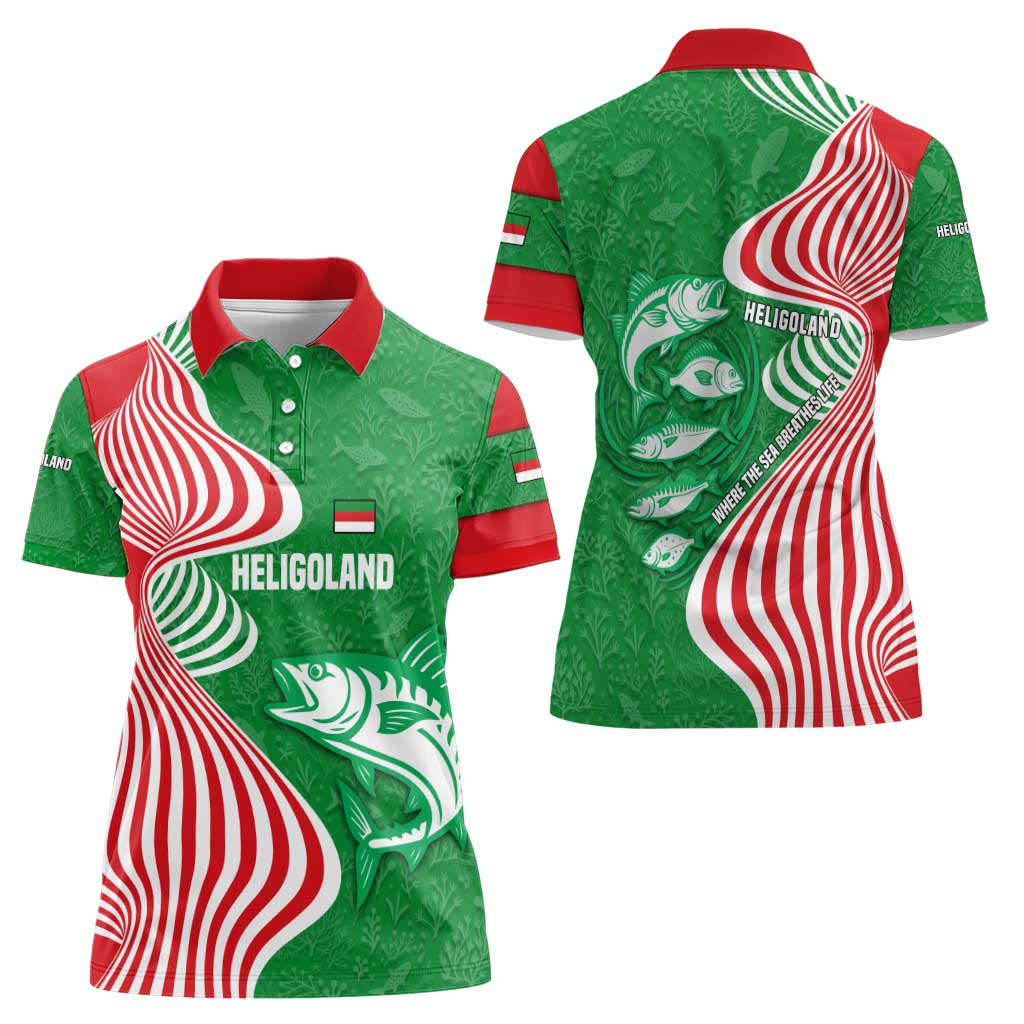Germany Heligoland Women Polo Shirt with Fish Illustration and Red Green Wave - Wonder Print Shop