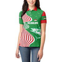 Germany Heligoland Women Polo Shirt with Fish Illustration and Red Green Wave - Wonder Print Shop