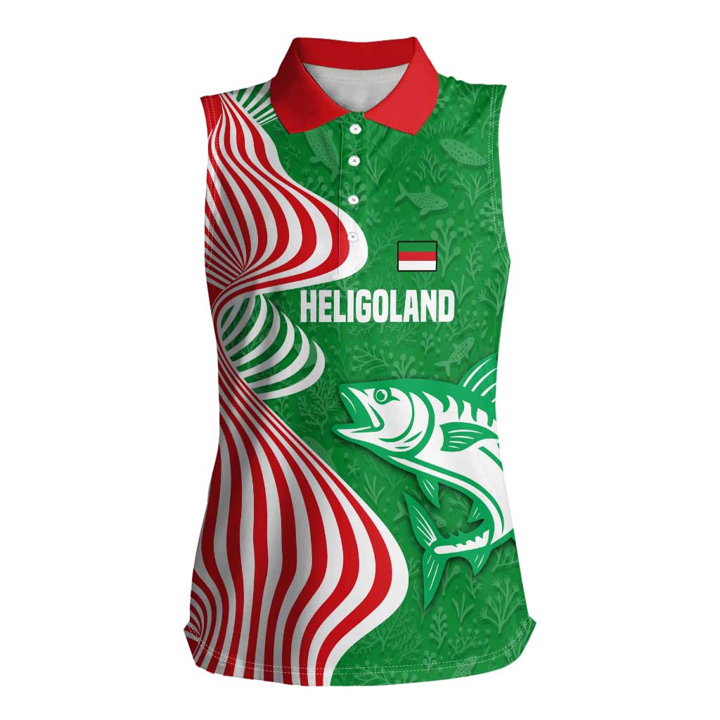 Germany Heligoland Women Sleeveless Polo Shirt with Fish Illustration and Red Green Wave - Wonder Print Shop