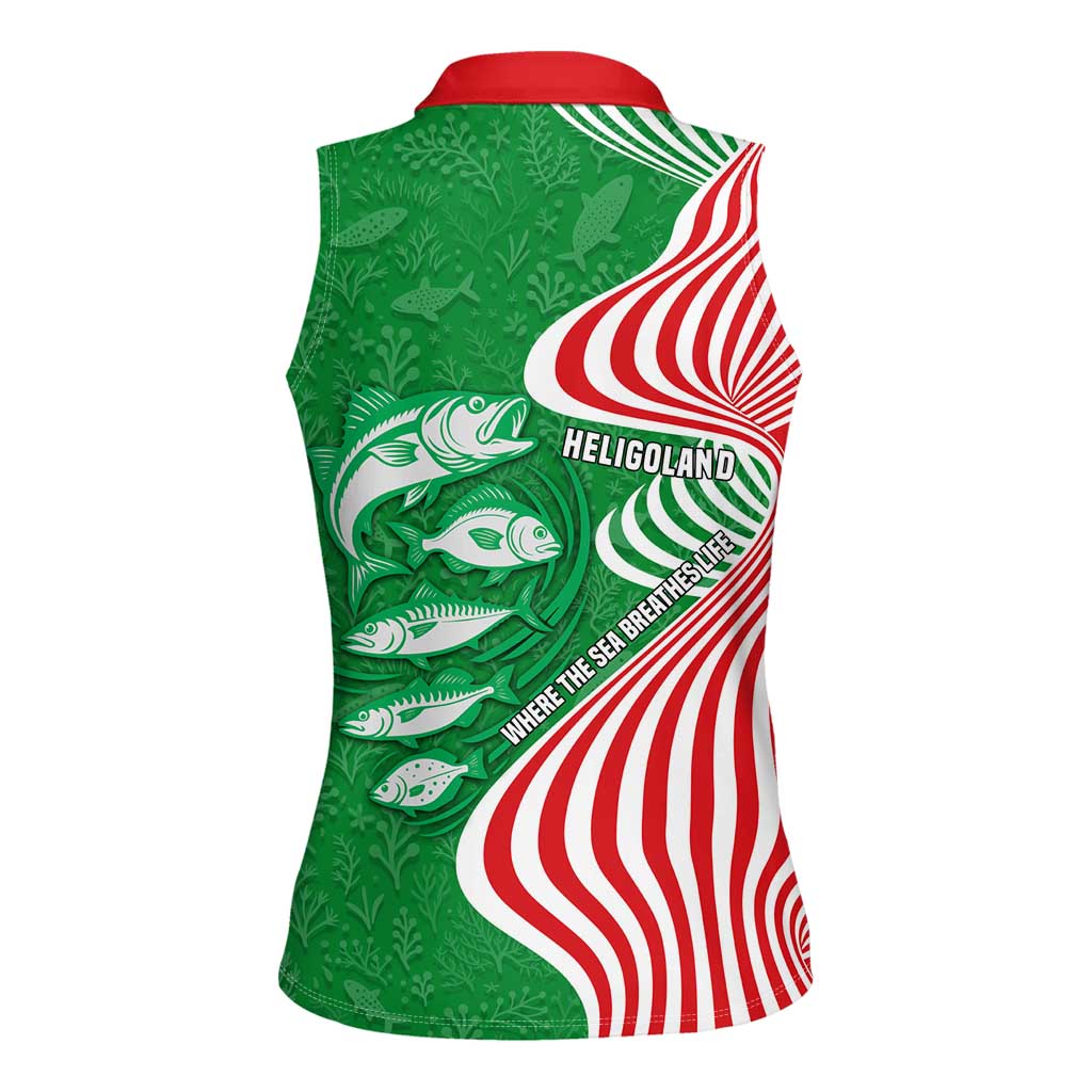 Germany Heligoland Women Sleeveless Polo Shirt with Fish Illustration and Red Green Wave - Wonder Print Shop