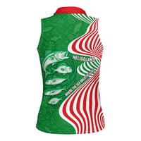 Germany Heligoland Women Sleeveless Polo Shirt with Fish Illustration and Red Green Wave - Wonder Print Shop