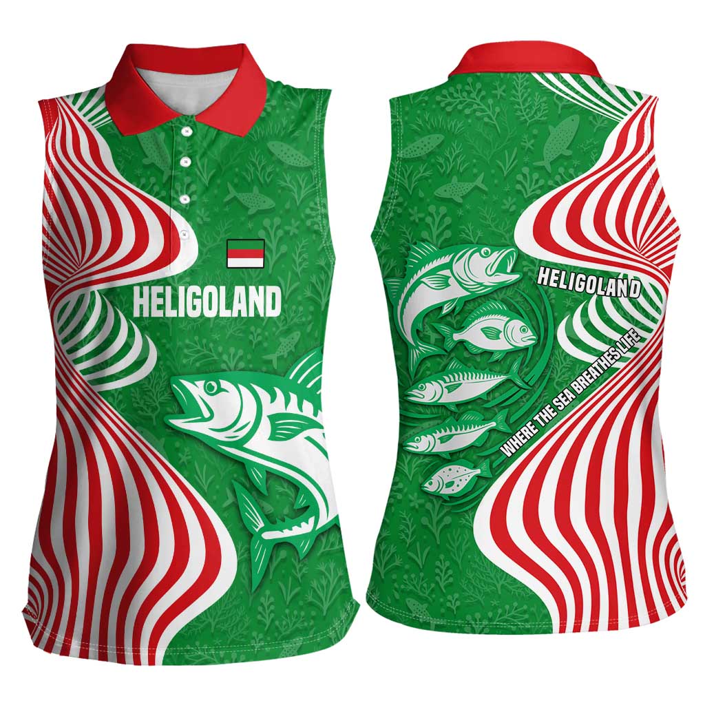 Germany Heligoland Women Sleeveless Polo Shirt with Fish Illustration and Red Green Wave - Wonder Print Shop