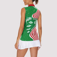 Germany Heligoland Women Sleeveless Polo Shirt with Fish Illustration and Red Green Wave - Wonder Print Shop