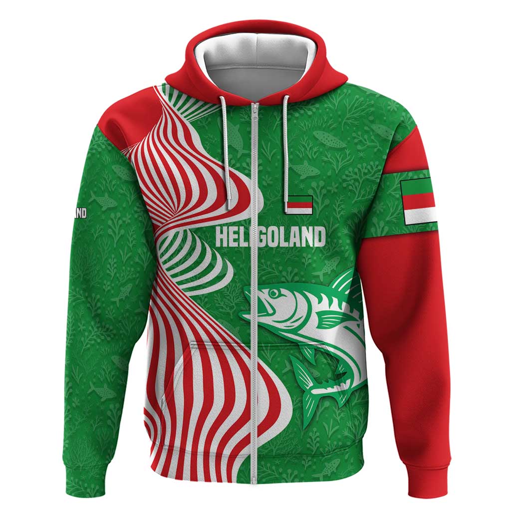 Germany Heligoland Zip Hoodie with Fish Illustration and Red Green Wave - Wonder Print Shop