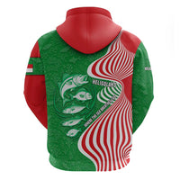 Germany Heligoland Zip Hoodie with Fish Illustration and Red Green Wave - Wonder Print Shop