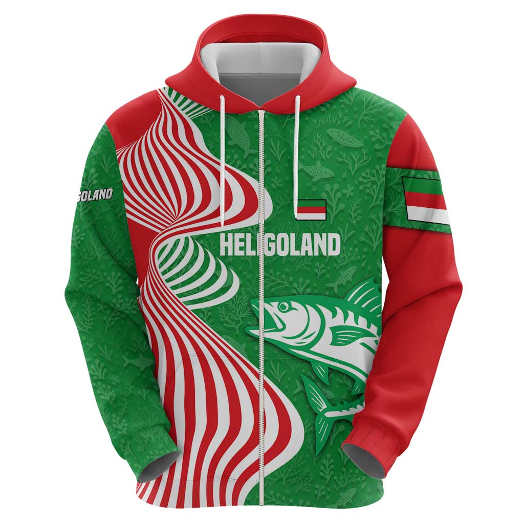 Germany Heligoland Zip Hoodie with Fish Illustration and Red Green Wave - Wonder Print Shop